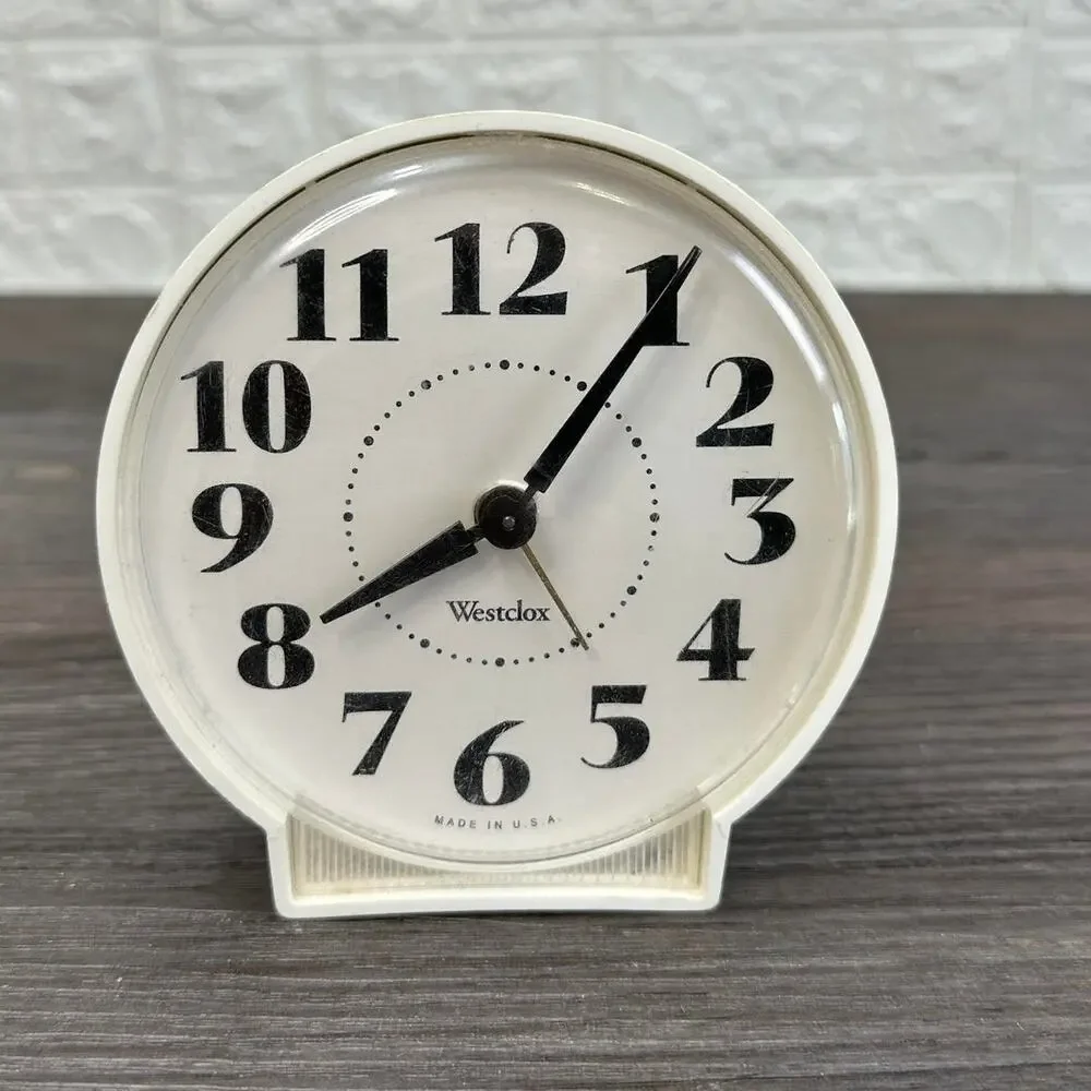 Vtg Westclox Spring Wind Up Mechanical Alarm Clock White Plastic Round USA Made